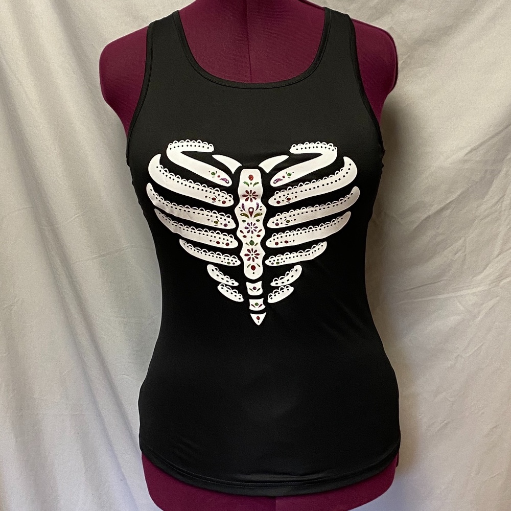 Amscan sugar skull rib-cage, racer back tank top